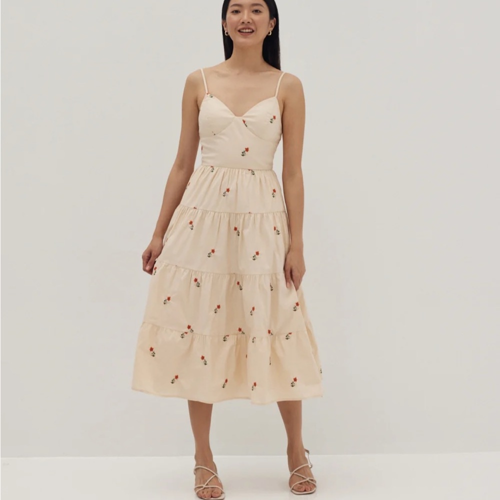 Love, Bonito Reece Padded Embroidered Midi Dress